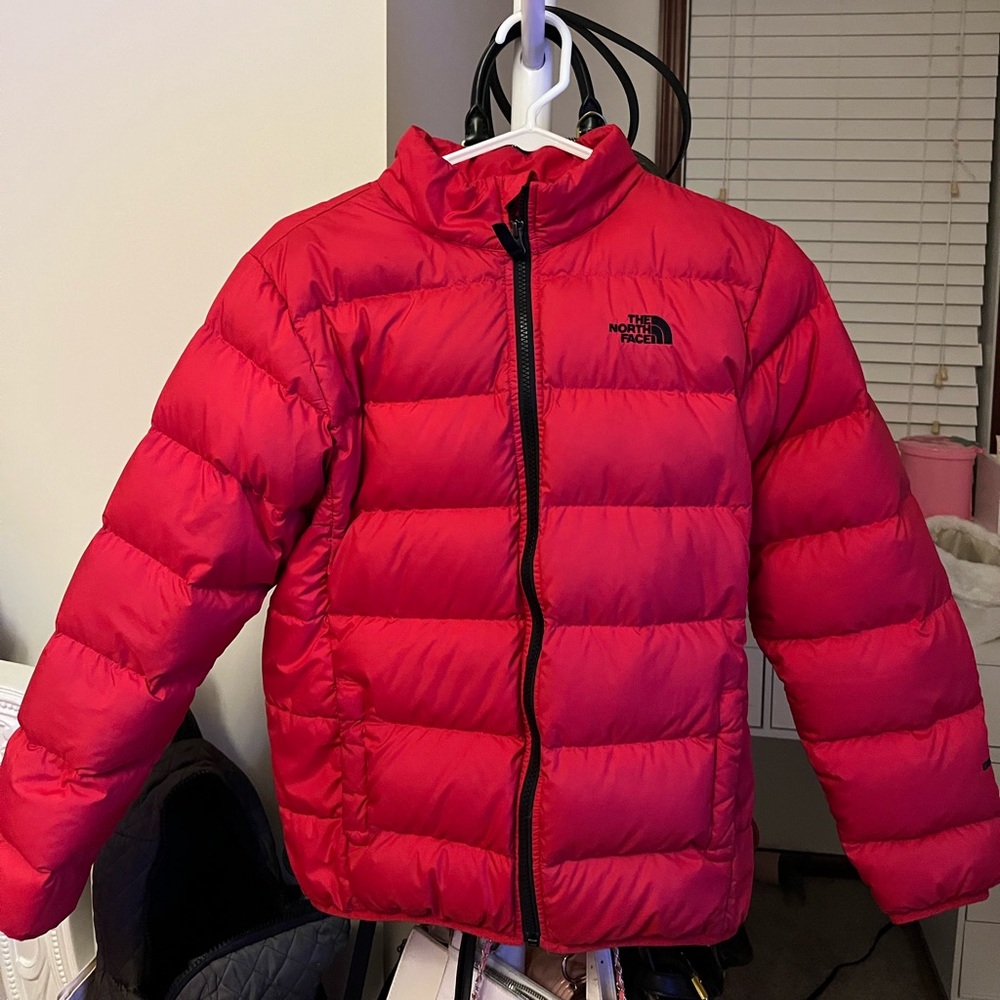 Red North Face Bubble coat